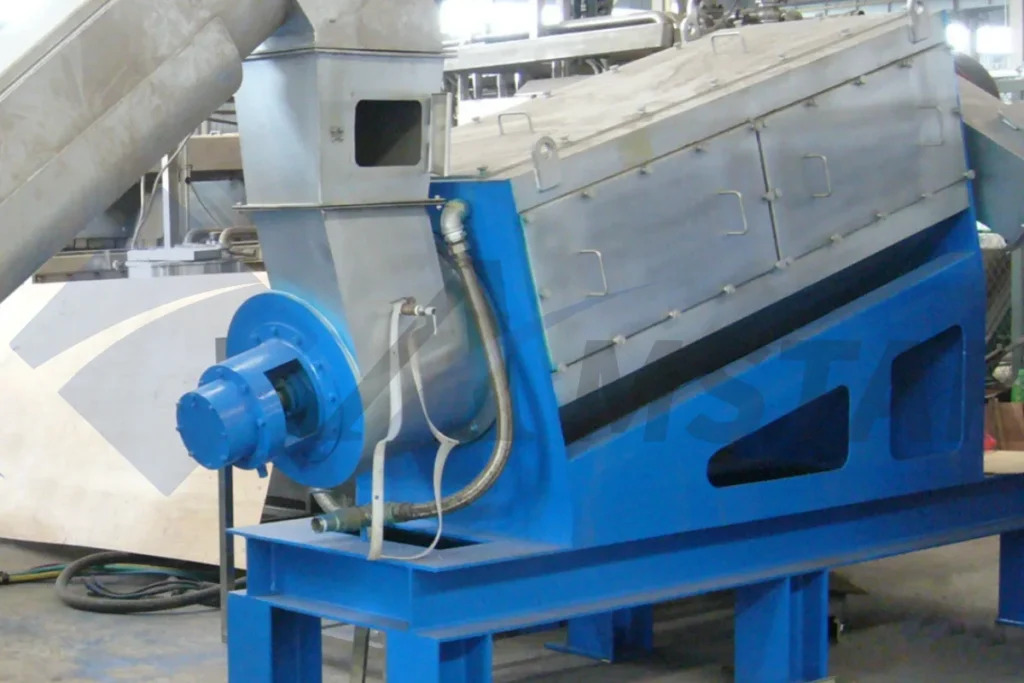 Inclined friction washer on a blue frame with stainless housing and drive motor